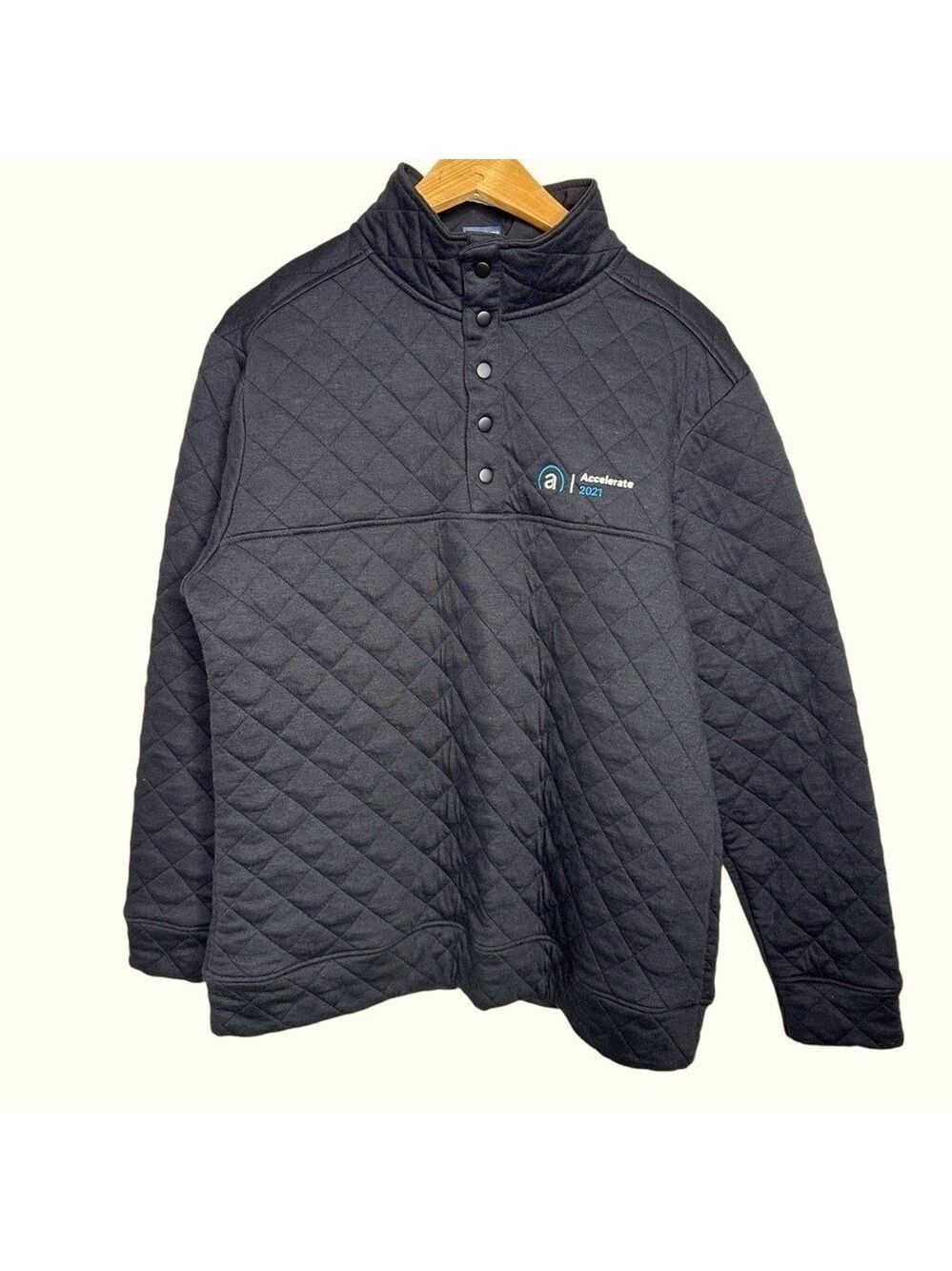 J AMERICA Quilted Black Quarter Snap Button Close Men's Pullover Size M‎